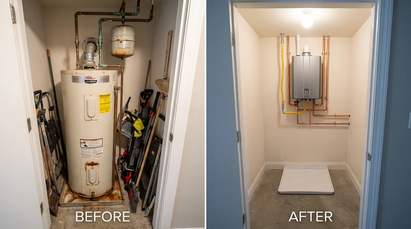 Tank water heater versus wall-mounted tankless unit comparison for Tulsa, OK homeowners