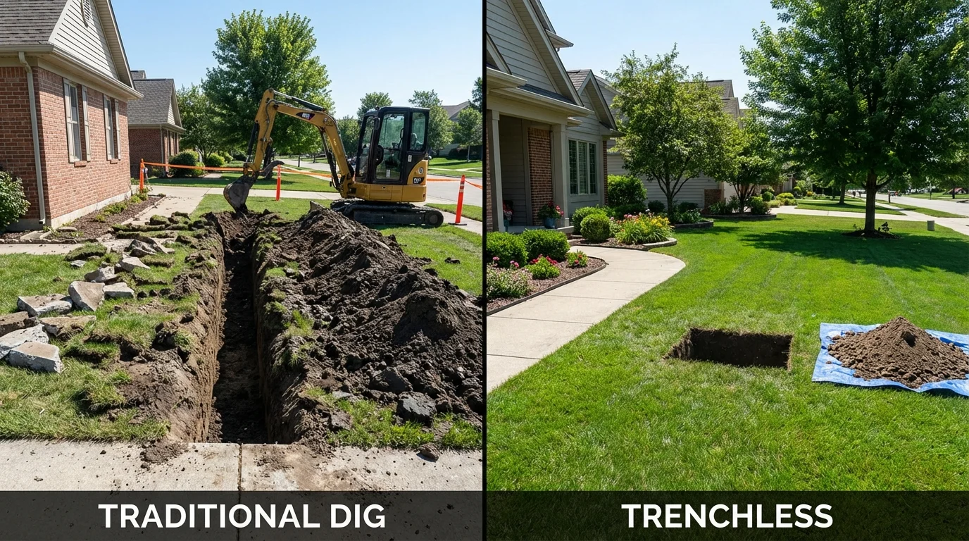 Trenchless sewer repair with minimal yard damage versus traditional excavation in Tulsa, OK